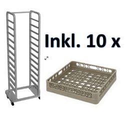 Stikvogn til 10 opvaskebakker, INKL. 10 valgfrie opvaskebakker